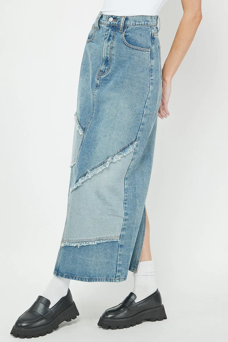 Patchwork Denim Maxi Skirt