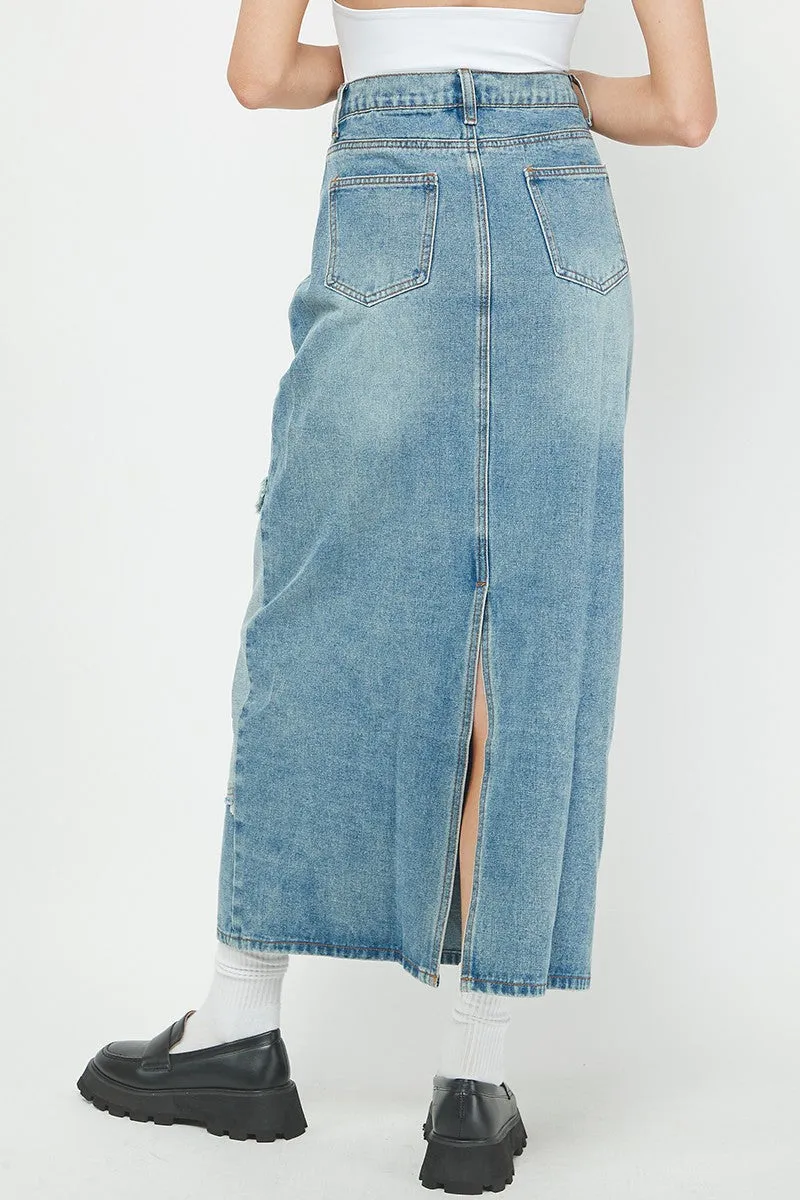 Patchwork Denim Maxi Skirt