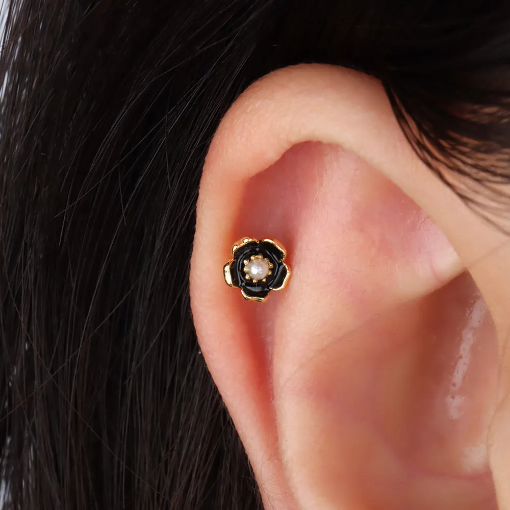 Pearl Enamel Flower Stud