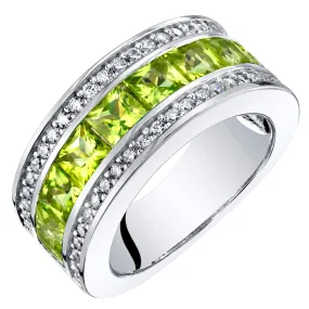 Peridot Princess Cut Sterling Silver Band Size 5