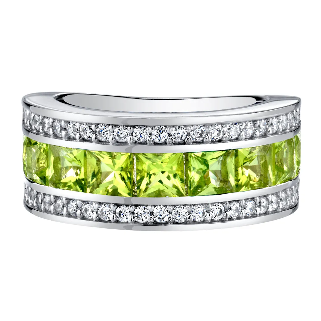 Peridot Princess Cut Sterling Silver Band Size 5