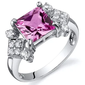 Pink Sapphire Princess Cut Sterling Silver Ring Size 5