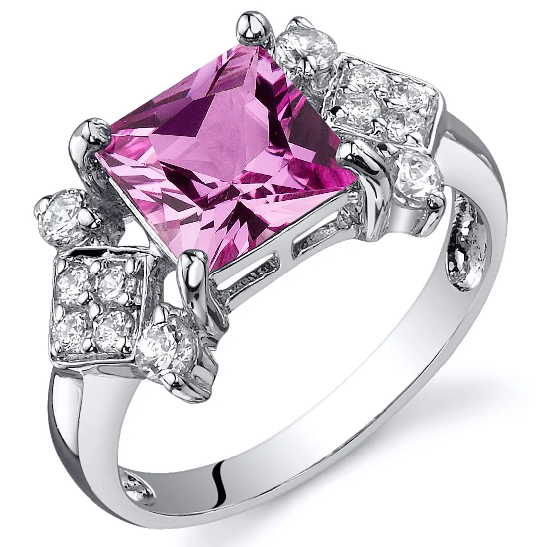 Pink Sapphire Princess Cut Sterling Silver Ring Size 5