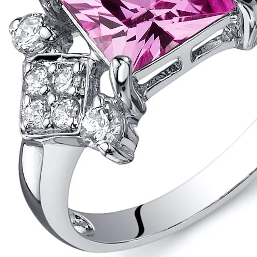 Pink Sapphire Princess Cut Sterling Silver Ring Size 5