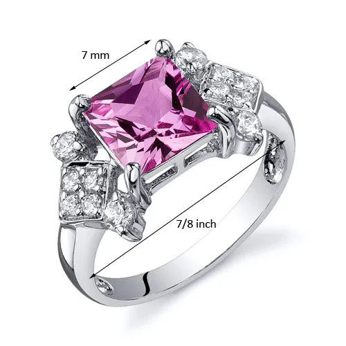 Pink Sapphire Princess Cut Sterling Silver Ring Size 5