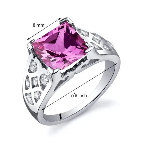 Pink Sapphire Princess Cut Sterling Silver Ring Size 9