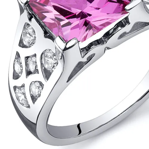 Pink Sapphire Princess Cut Sterling Silver Ring Size 9