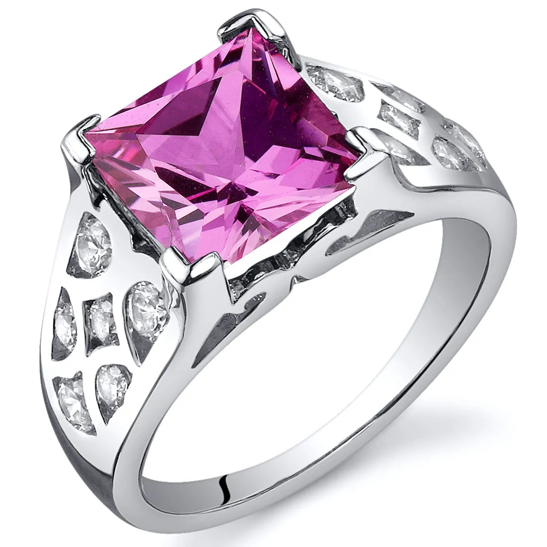 Pink Sapphire Princess Cut Sterling Silver Ring Size 9