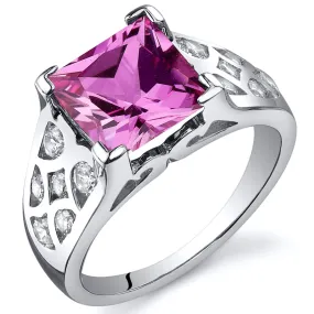 Pink Sapphire Princess Cut Sterling Silver Ring Size 9