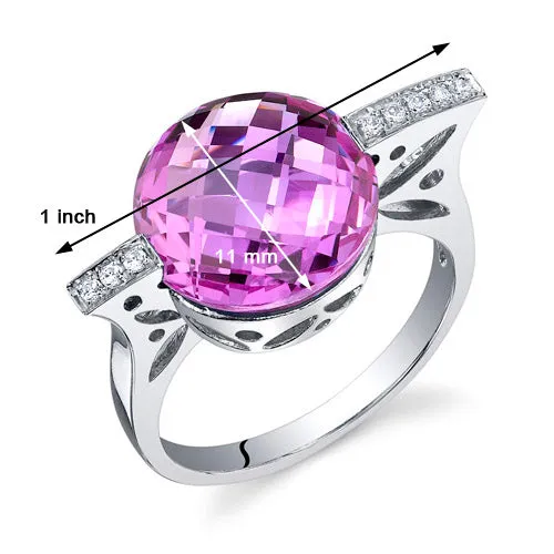 Pink Sapphire Round Cut Sterling Silver Ring Size 9