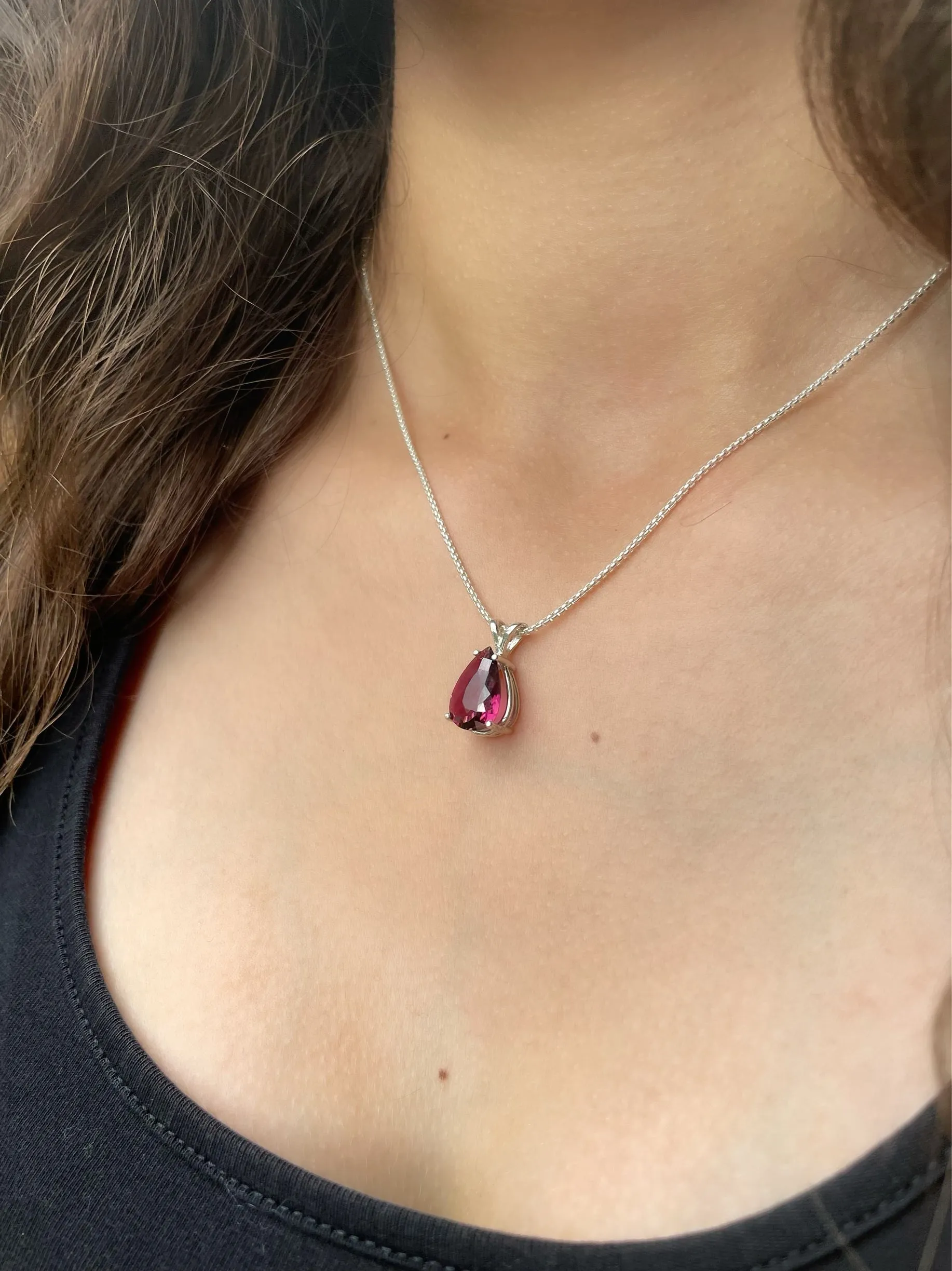 Pink Tourmaline Teardrop Necklace