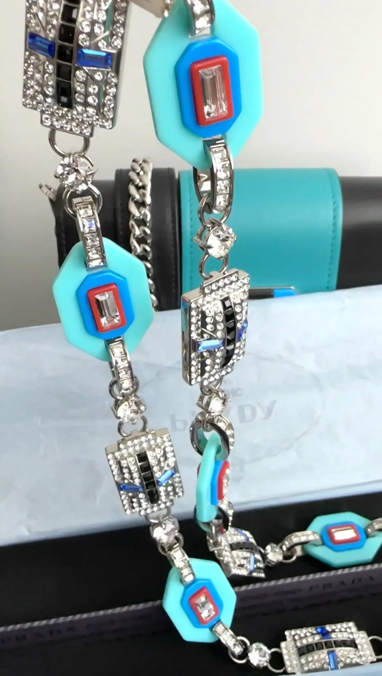 Prada Art Deco Crystal and Resin Geometric Jewelled Bag Strap - Turquoise