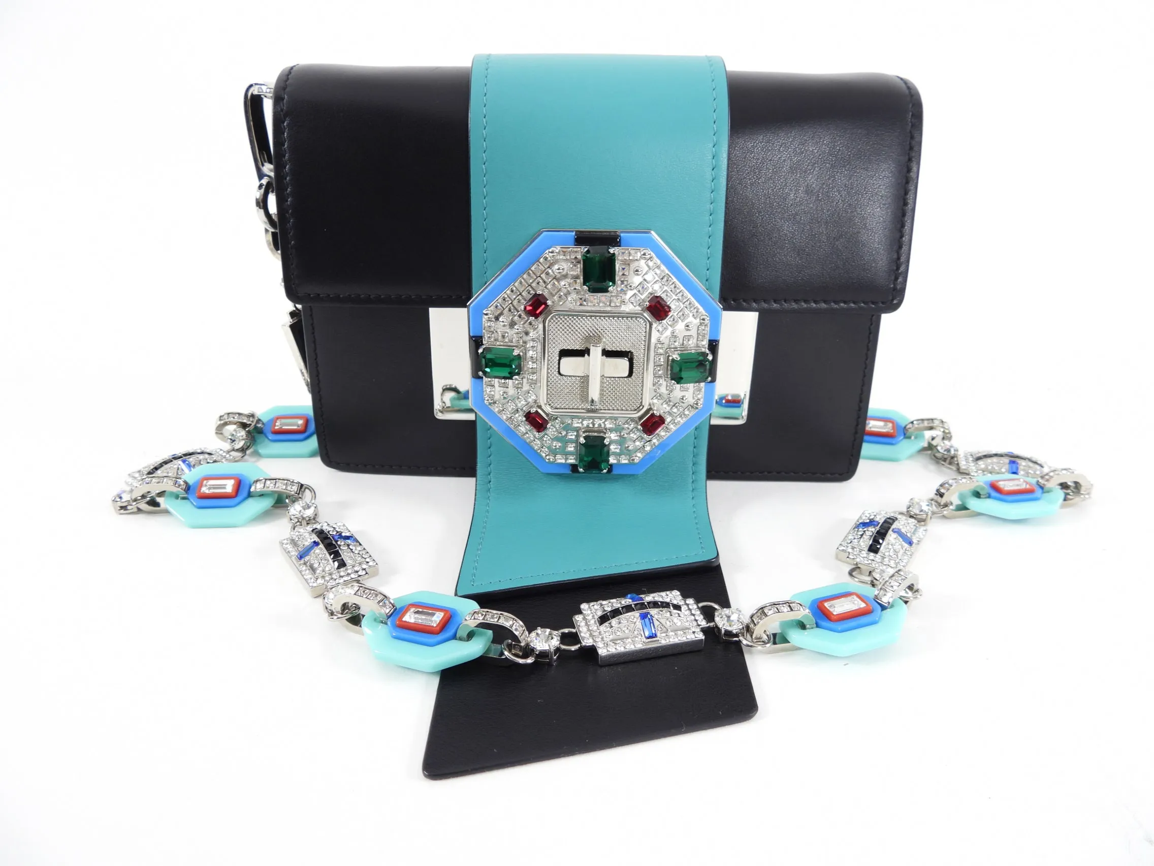 Prada Art Deco Crystal and Resin Geometric Jewelled Bag Strap - Turquoise