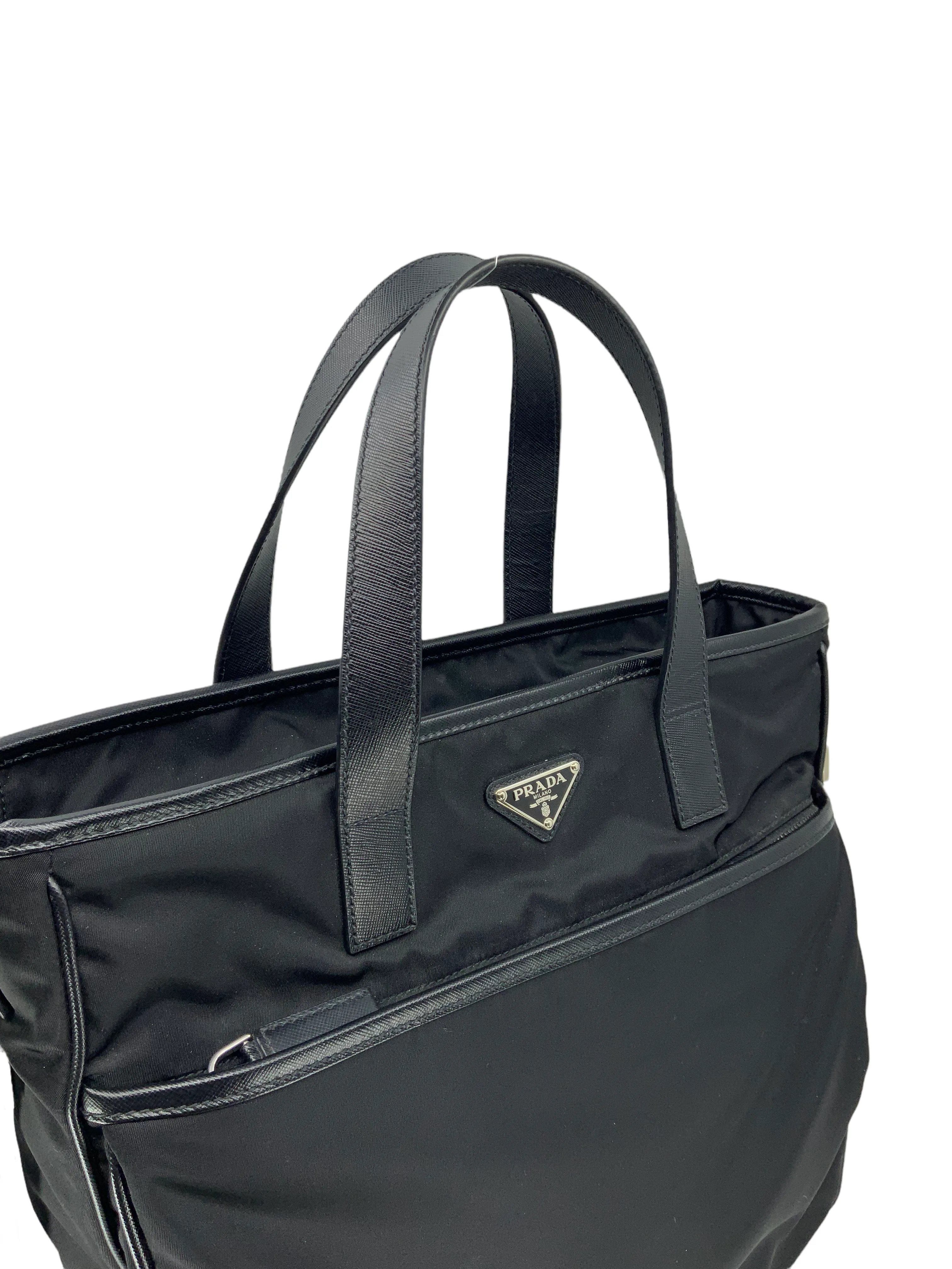 PRADA Zip Convertible Re-Nylon Shopping Tote with Saffiano