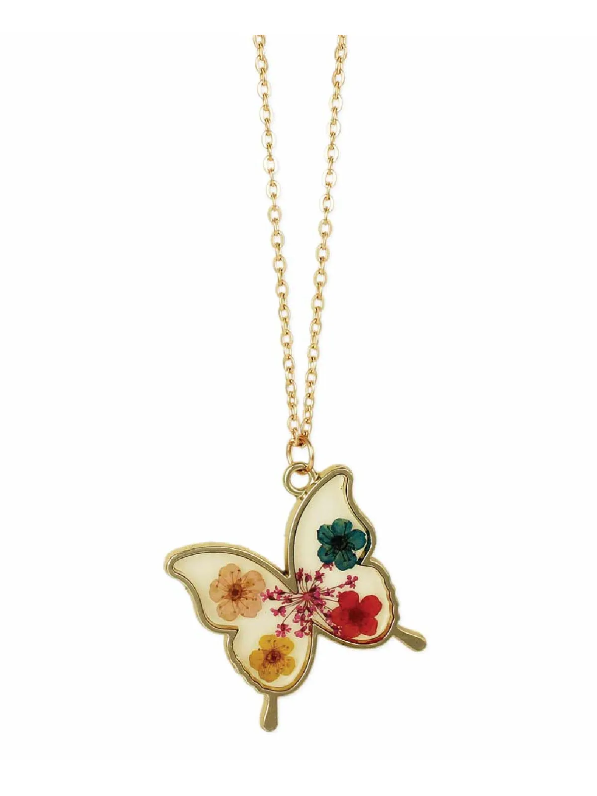 Pressed Flower Butterfly Necklace