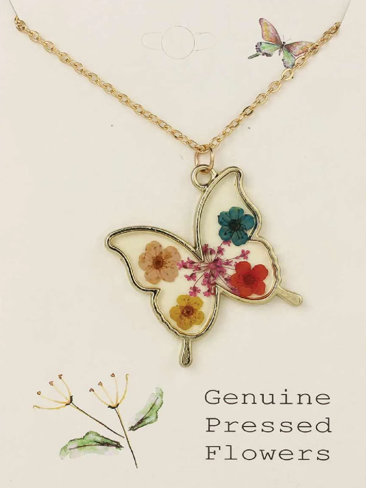 Pressed Flower Butterfly Necklace