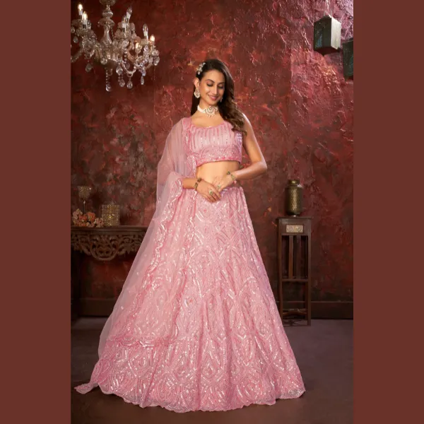 Pretty Peach Zari Embroidery Semi-Stitched Lehenga choli & Dupatta | Oct 2024