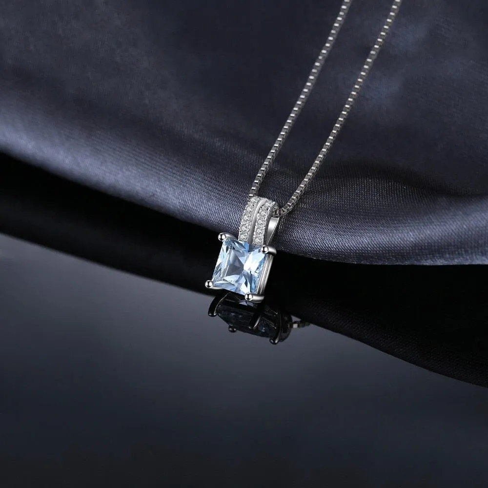 Princess Cut Sky Blue Topaz Pendant - 925 Sterling Silver ( No Chain )