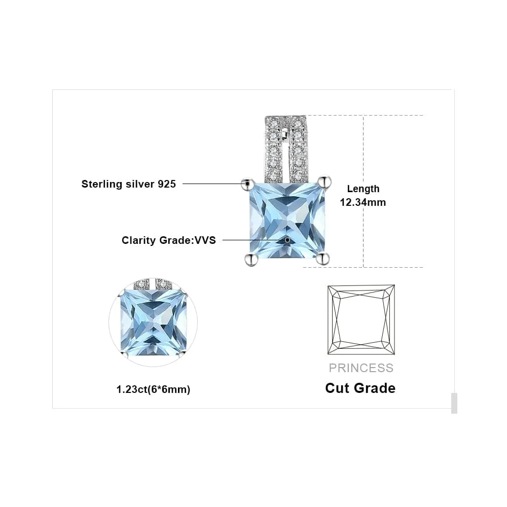 Princess Cut Sky Blue Topaz Pendant - 925 Sterling Silver ( No Chain )