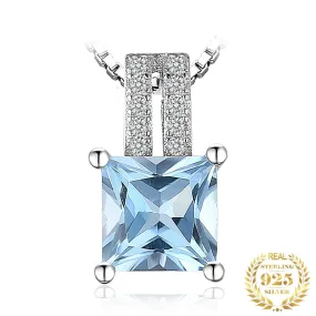 Princess Cut Sky Blue Topaz Pendant - 925 Sterling Silver ( No Chain )