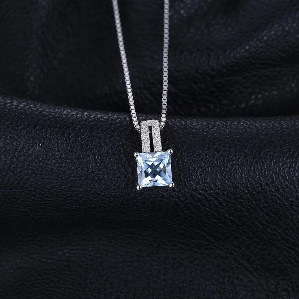 Princess Cut Sky Blue Topaz Pendant - 925 Sterling Silver ( No Chain )