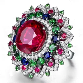 Princess Flower Cut Ruby Ring