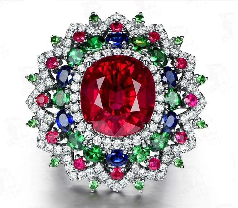 Princess Flower Cut Ruby Ring