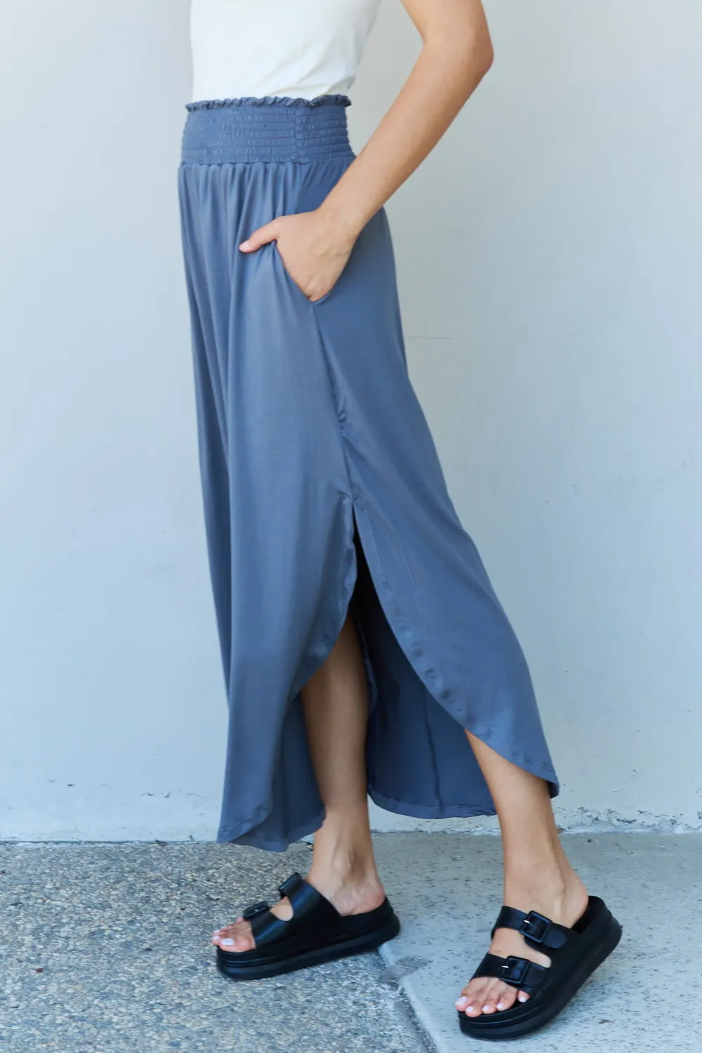 Princess Full Size High Waist Scoop Hem Maxi Skirt in Dusty Blue