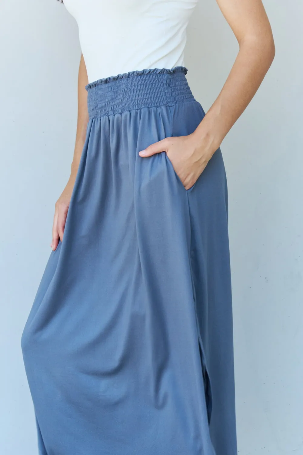 Princess Full Size High Waist Scoop Hem Maxi Skirt in Dusty Blue