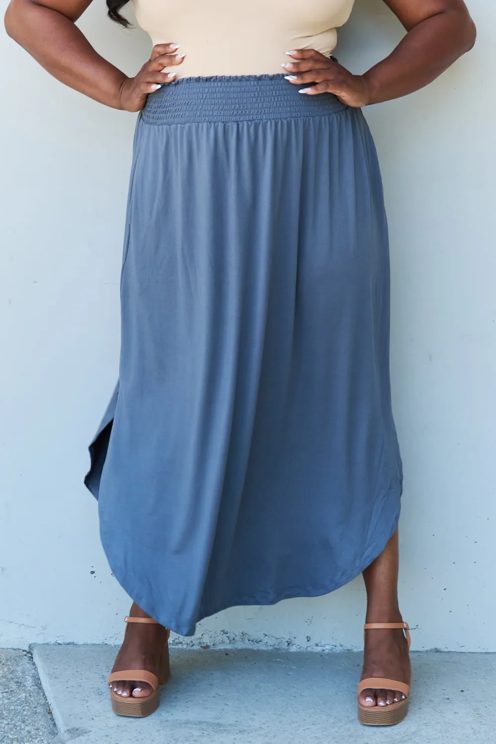 Princess Full Size High Waist Scoop Hem Maxi Skirt in Dusty Blue