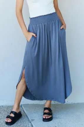 Princess Full Size High Waist Scoop Hem Maxi Skirt in Dusty Blue