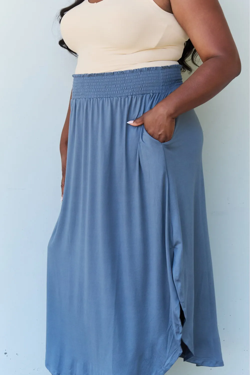 Princess Full Size High Waist Scoop Hem Maxi Skirt in Dusty Blue