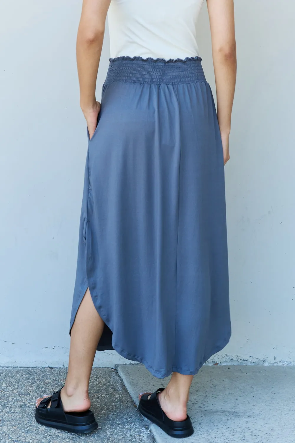 Princess Full Size High Waist Scoop Hem Maxi Skirt in Dusty Blue