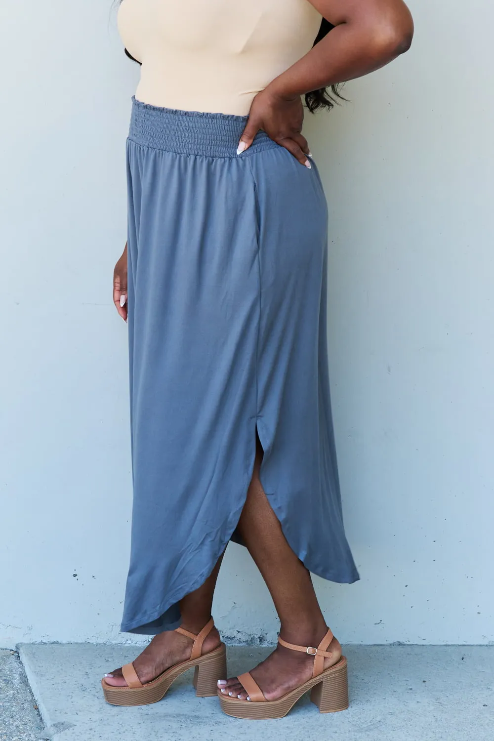 Princess Full Size High Waist Scoop Hem Maxi Skirt in Dusty Blue