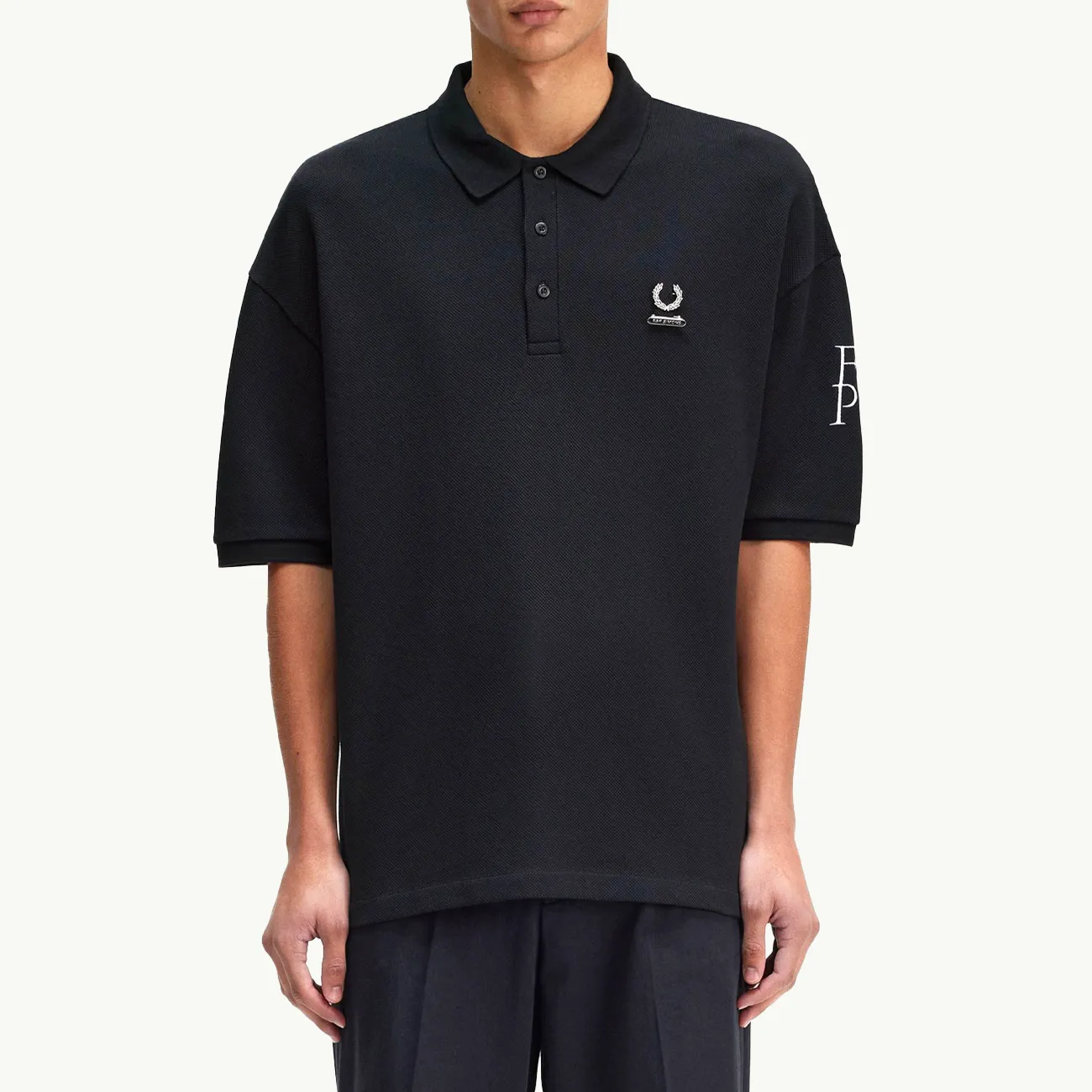 RAF SIMONS X FP PRINTED OVER SIZED POLO SHIRT BLACK