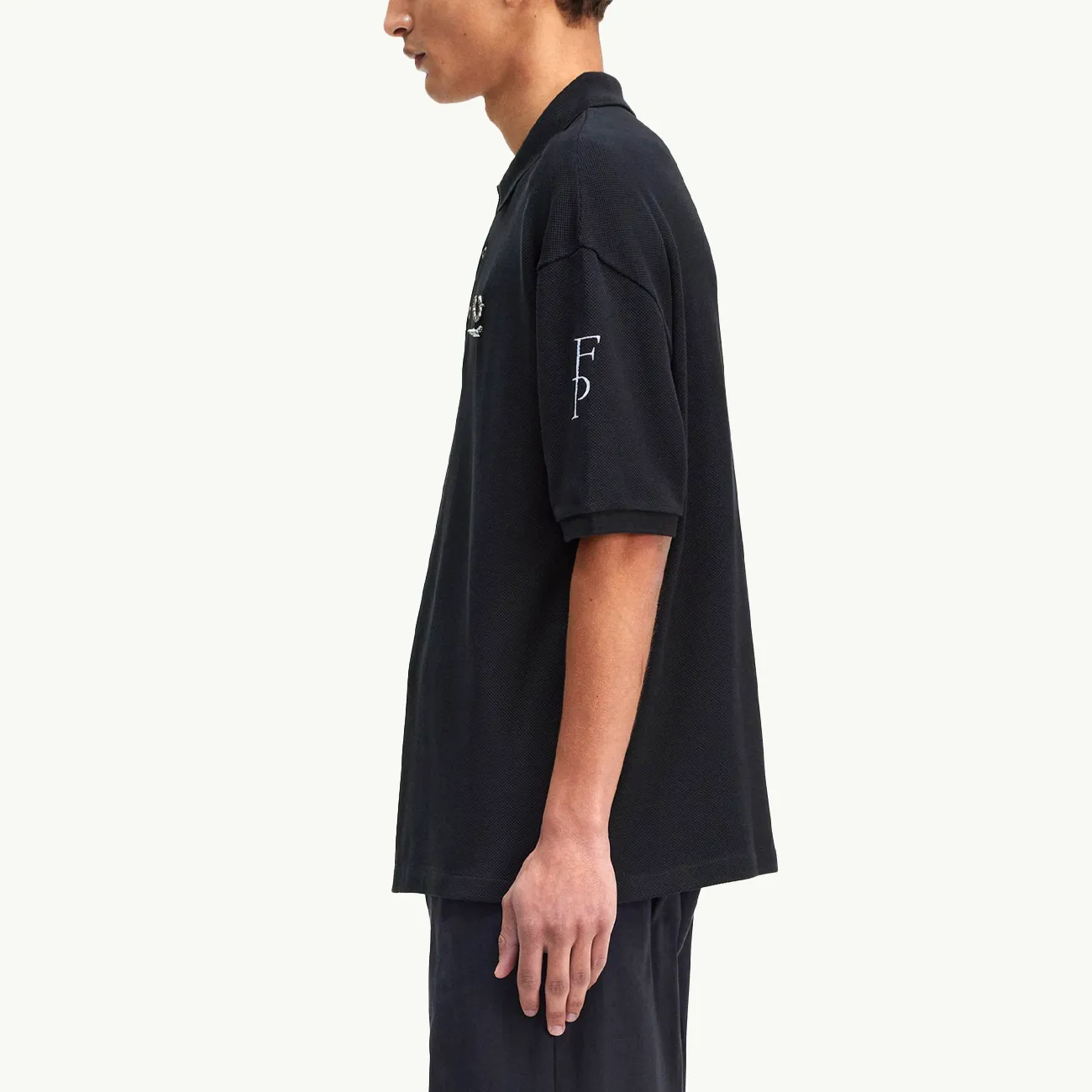 RAF SIMONS X FP PRINTED OVER SIZED POLO SHIRT BLACK