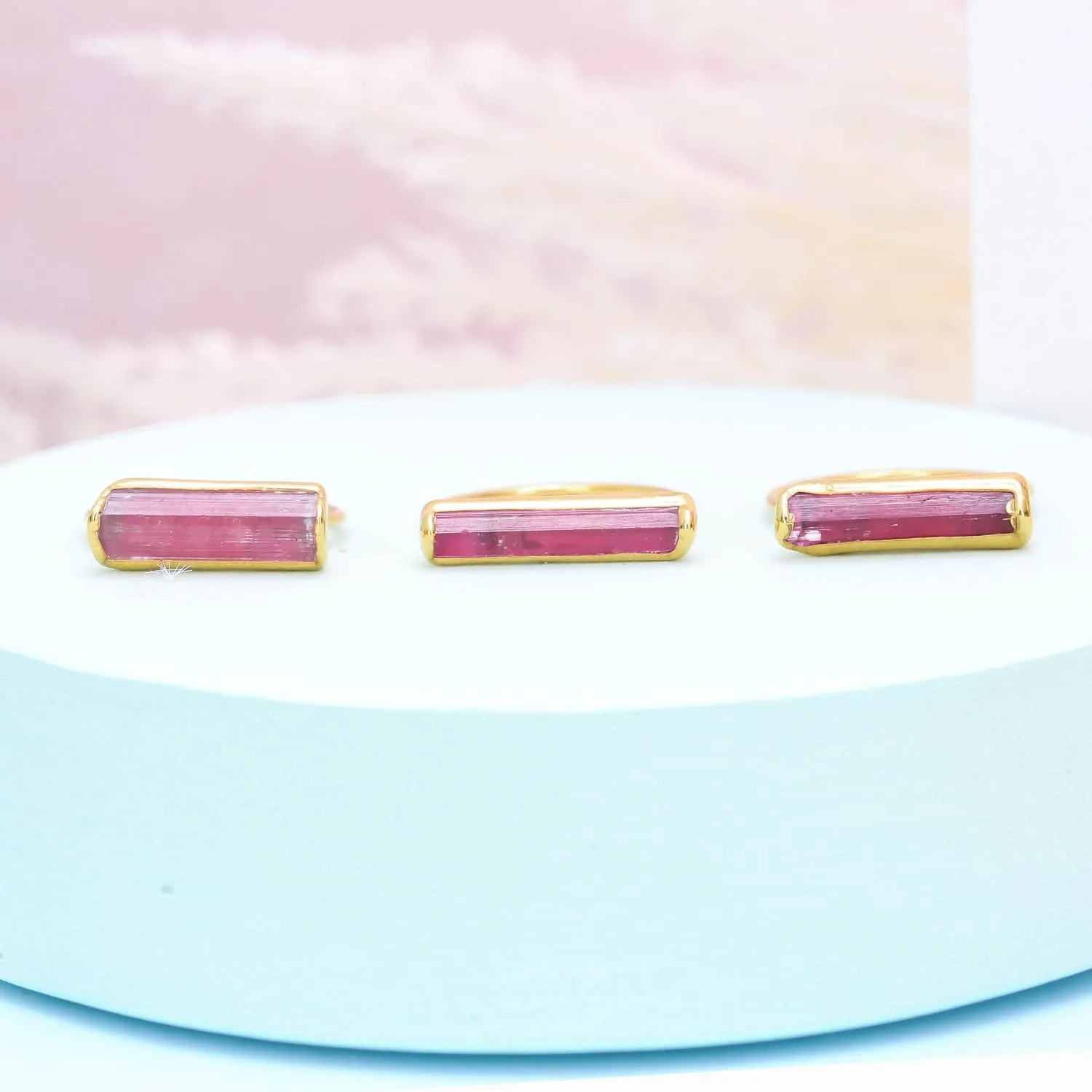 Raw Pink Tourmaline Bar Ring, Rubellite Tourmaline