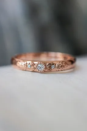 READY TO SHIP: Wedding band in 14K rose gold, moissanites, RING SIZE 6.75 US