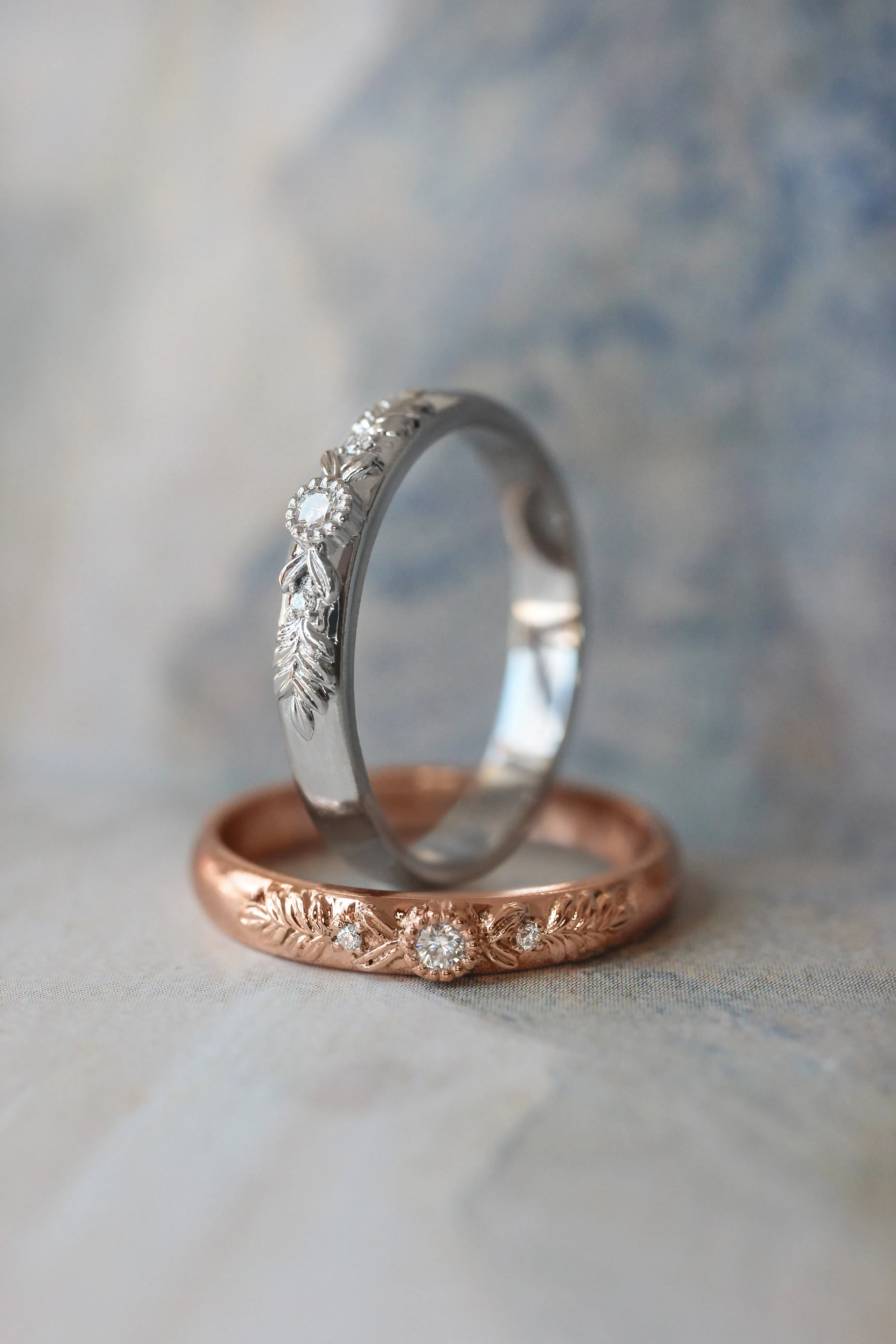 READY TO SHIP: Wedding band in 14K rose gold, moissanites, RING SIZE 6.75 US