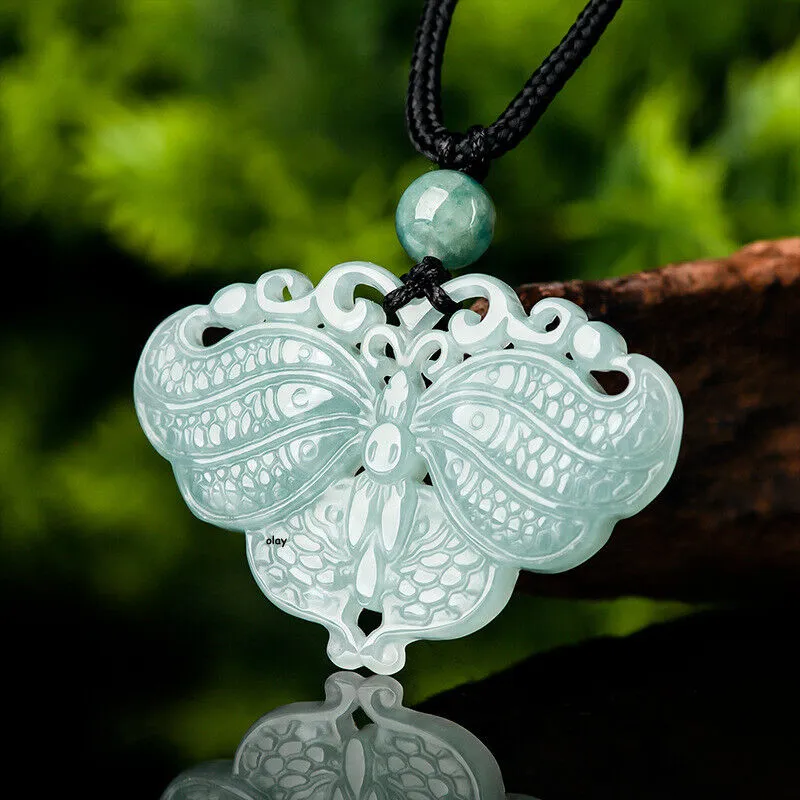 Real Grade A 100% Natural Green Jade Jadeite Women Butterfly Pendant #13-1226