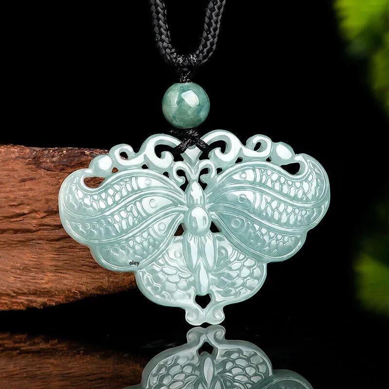 Real Grade A 100% Natural Green Jade Jadeite Women Butterfly Pendant #13-1226