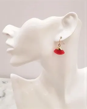 Red Jade Fan Single Gem Drop  Earrings