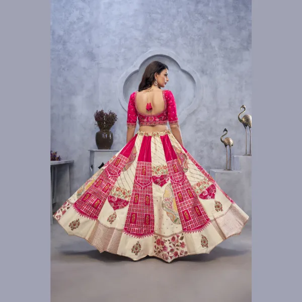 Regal Elegance: The Red and White Masterpiece Lehenga with Paisley Motifs and Sheer Pink Dupatta | Ready To Wear |