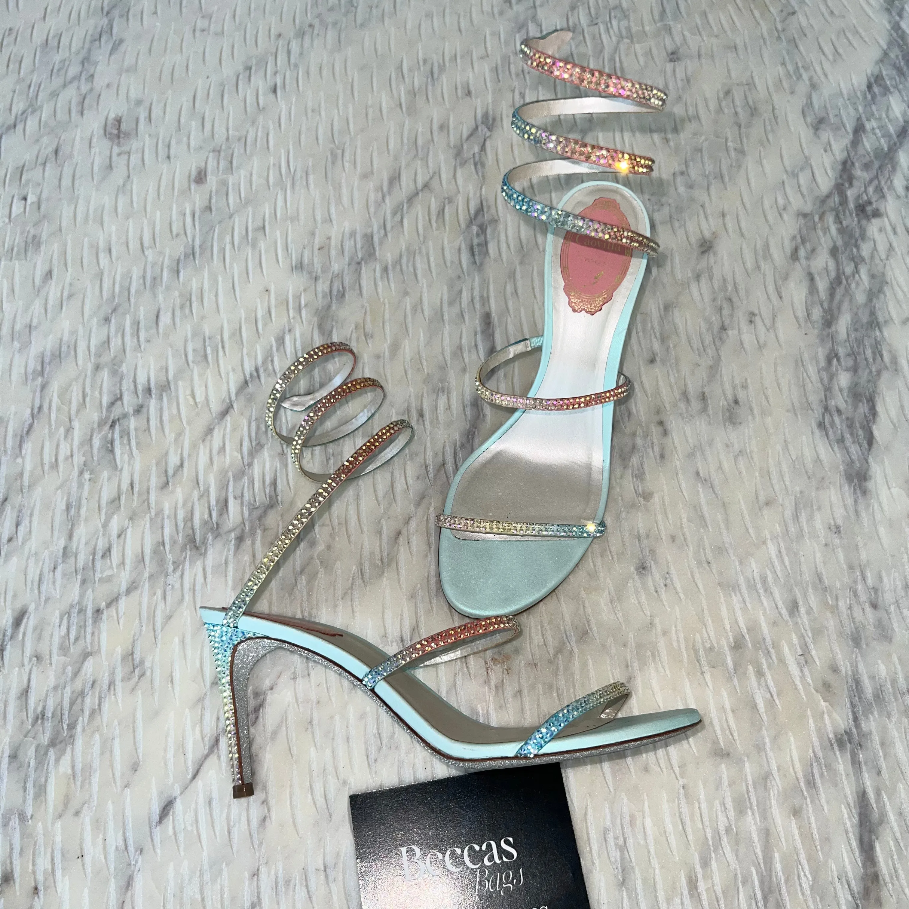 RENE CAOVILLA Cleo Crystal Satin Stiletto Sandals