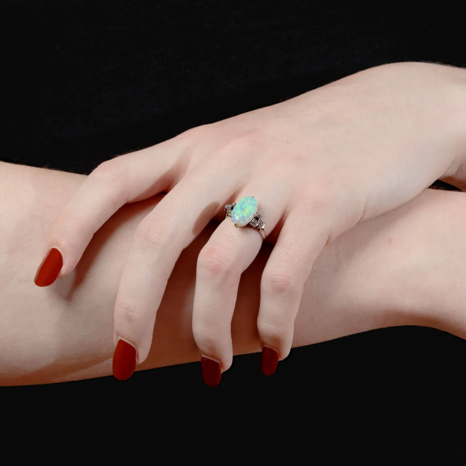 Retro Platinum Diamond & Opal Ring