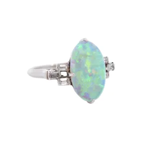 Retro Platinum Diamond & Opal Ring