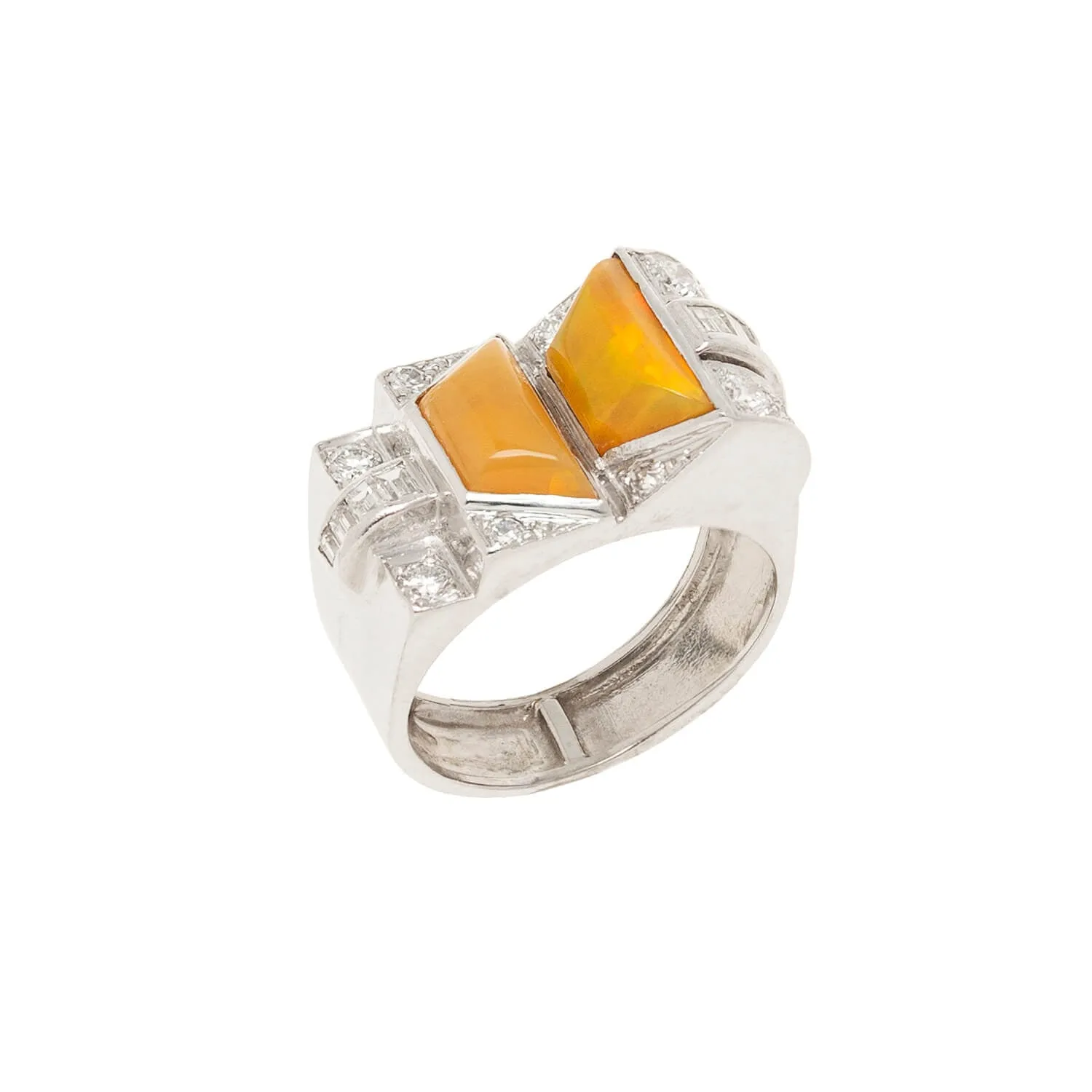 Retro Platinum Fire Opal   Diamond Ring