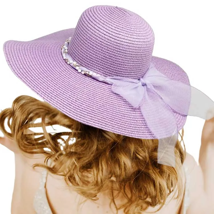 Rhinestone Pearl Twisted Bow Band Pointed Straw Sun Hat