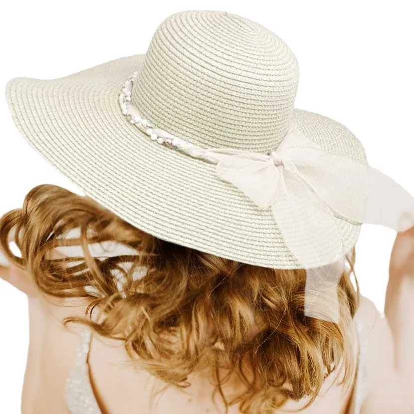 Rhinestone Pearl Twisted Bow Band Pointed Straw Sun Hat