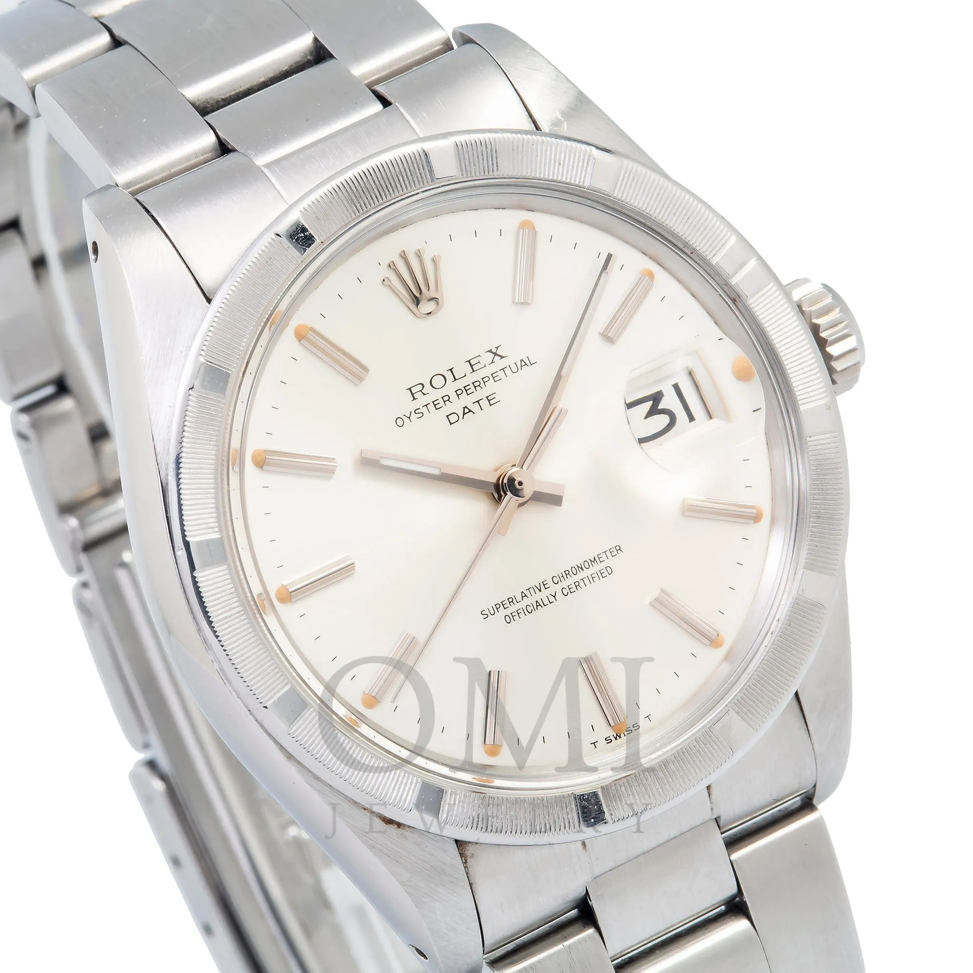 Rolex Oyster Perpetual Date 1500 34MM Silver Dial With Stainless Steel Engine Turned Bezel